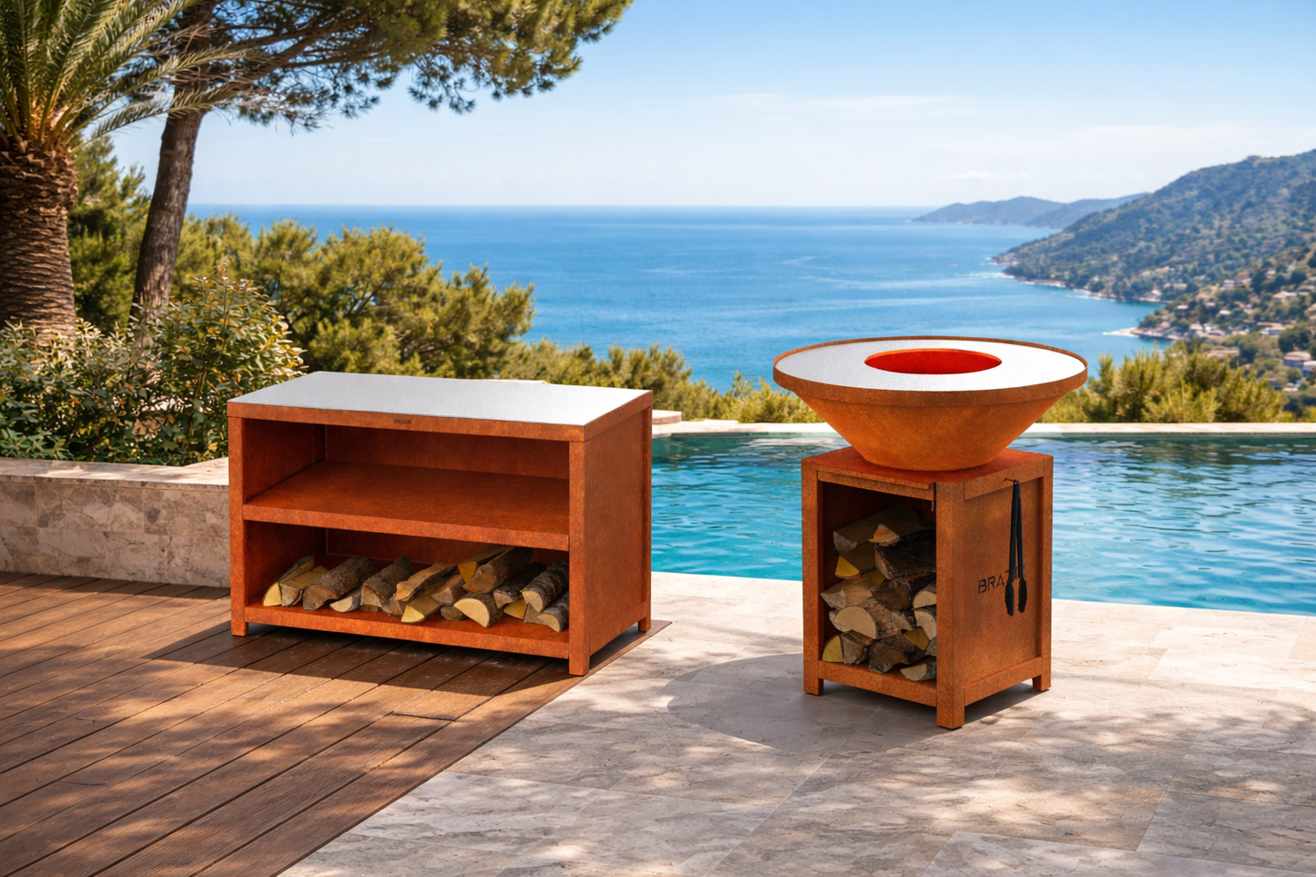 Desserte finition rouille + plan de travail inox alimentaire