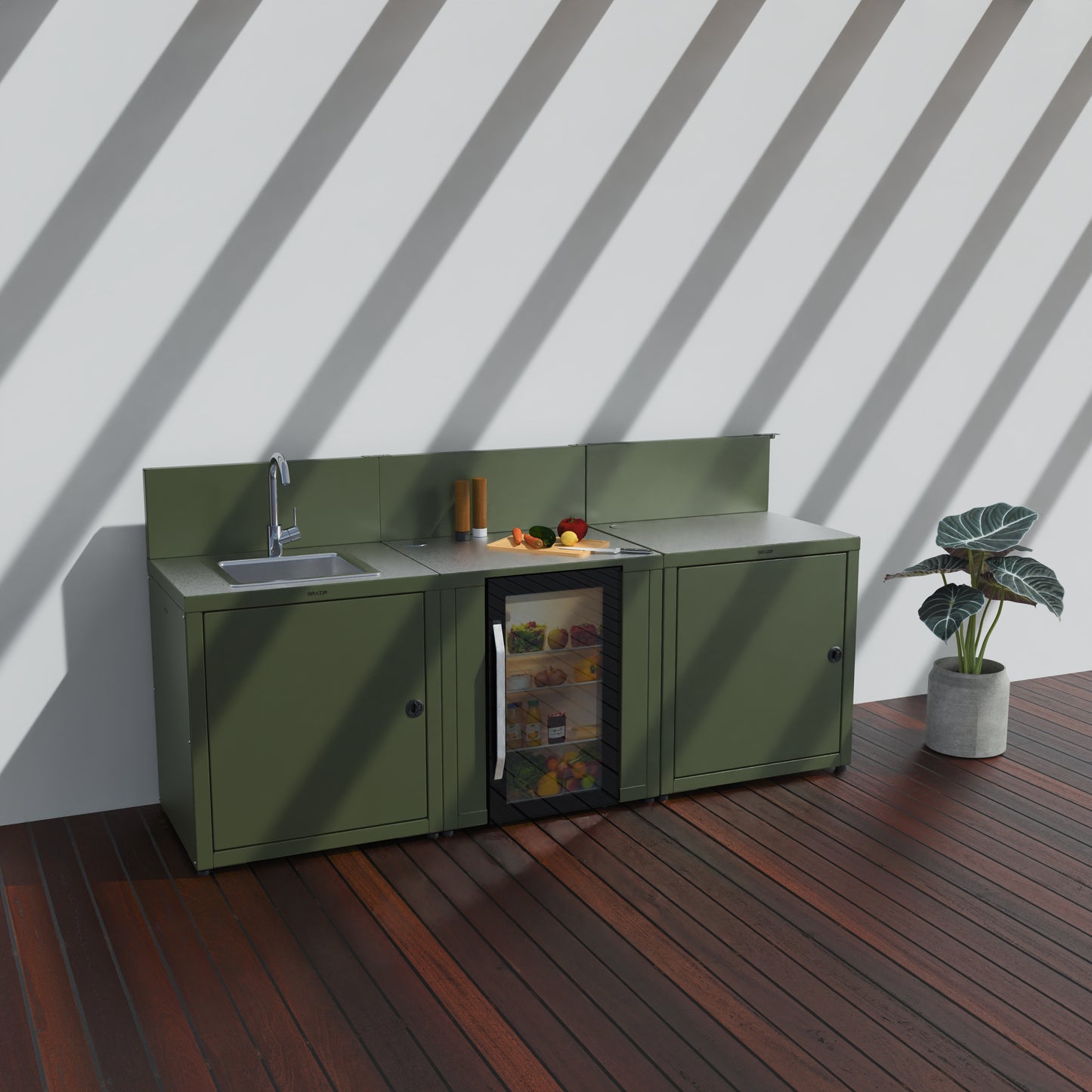 Cuisine 3 modules : évier + réfrigérateur + préparation