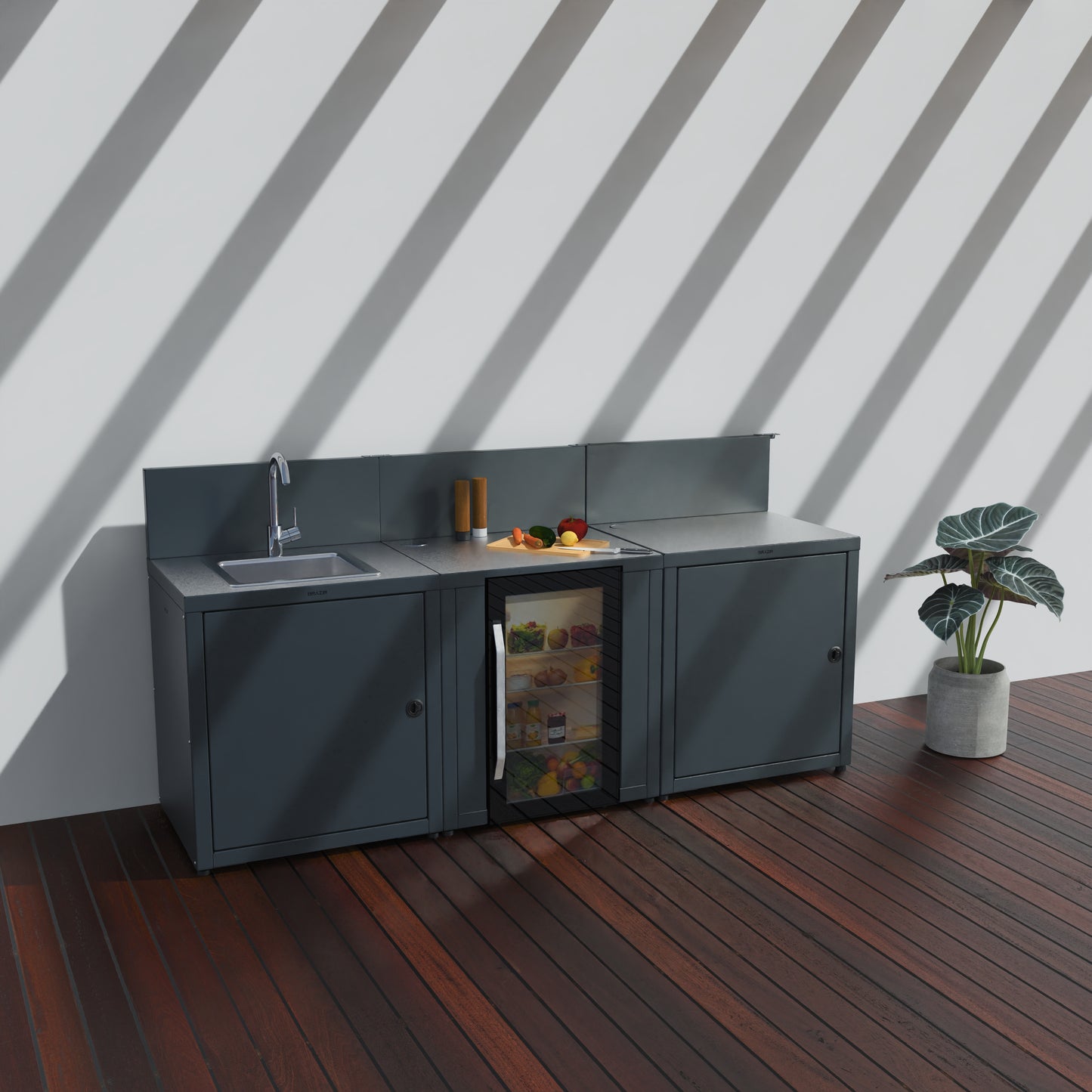 Cuisine 3 modules : évier + réfrigérateur + préparation