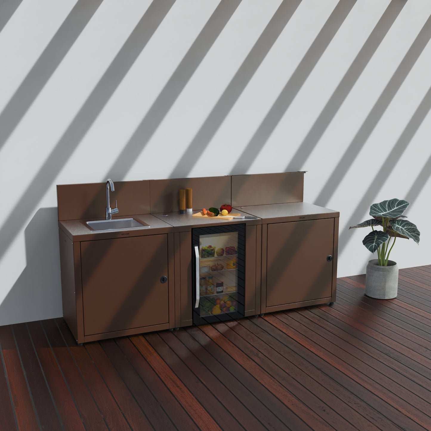 Cuisine 3 modules : évier + réfrigérateur + préparation
