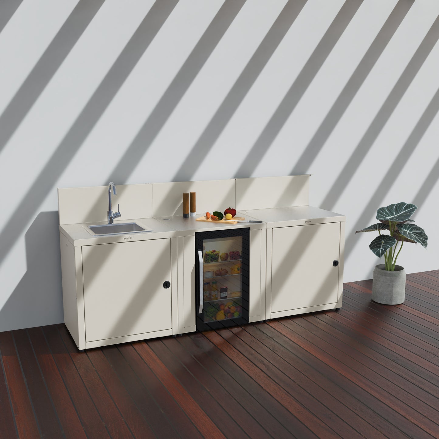 Cuisine 3 modules : évier + réfrigérateur + préparation