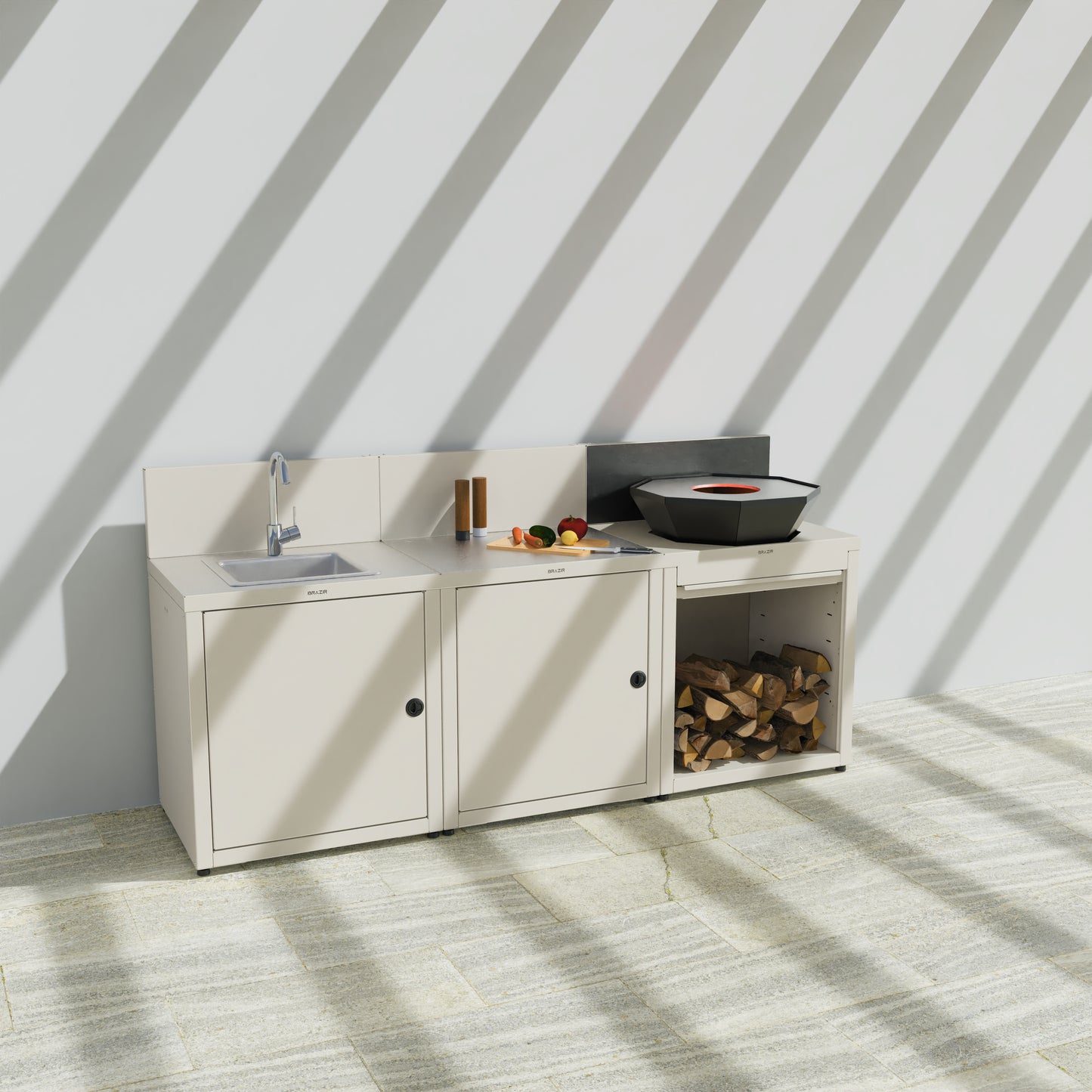 Cuisine 3 modules : évier + préparation + brasero