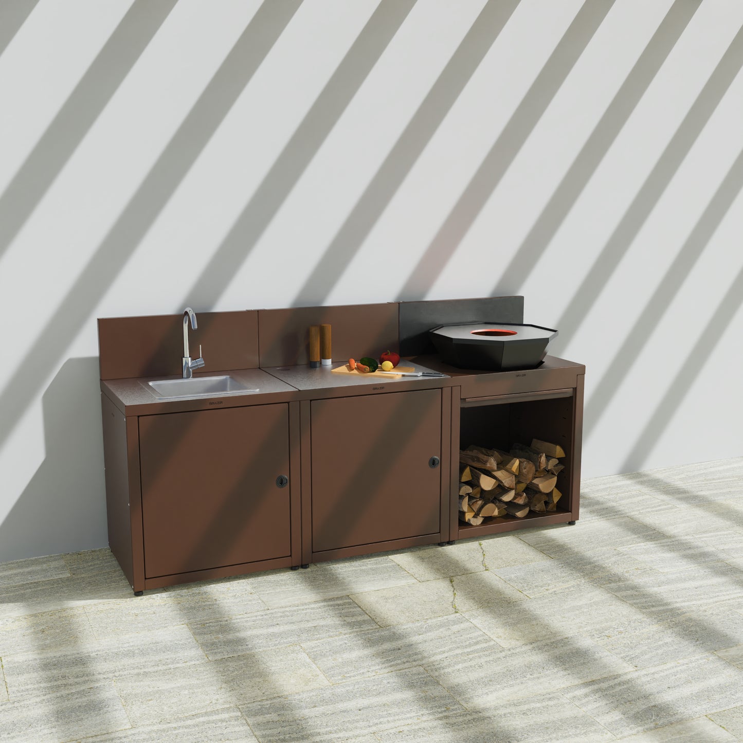 Cuisine 3 modules : évier + préparation + brasero