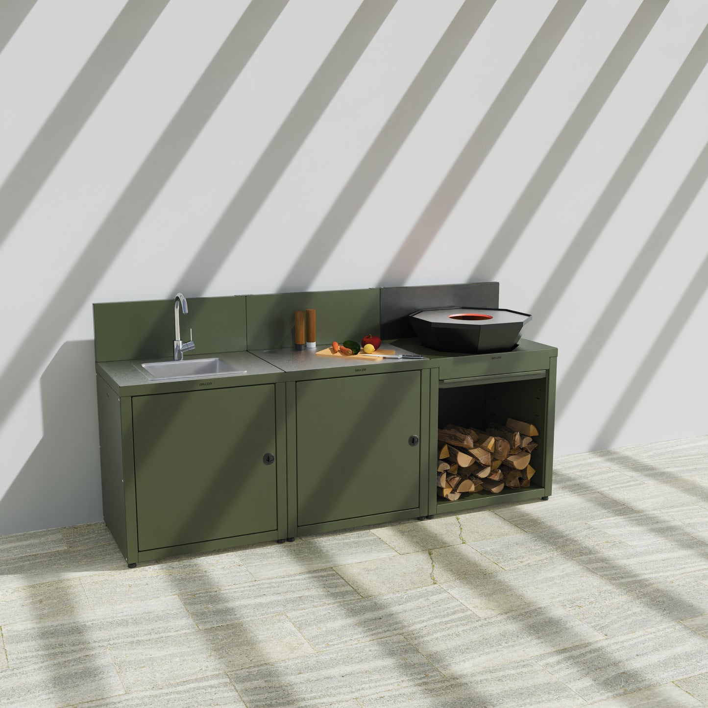 Cuisine 3 modules : évier + préparation + brasero