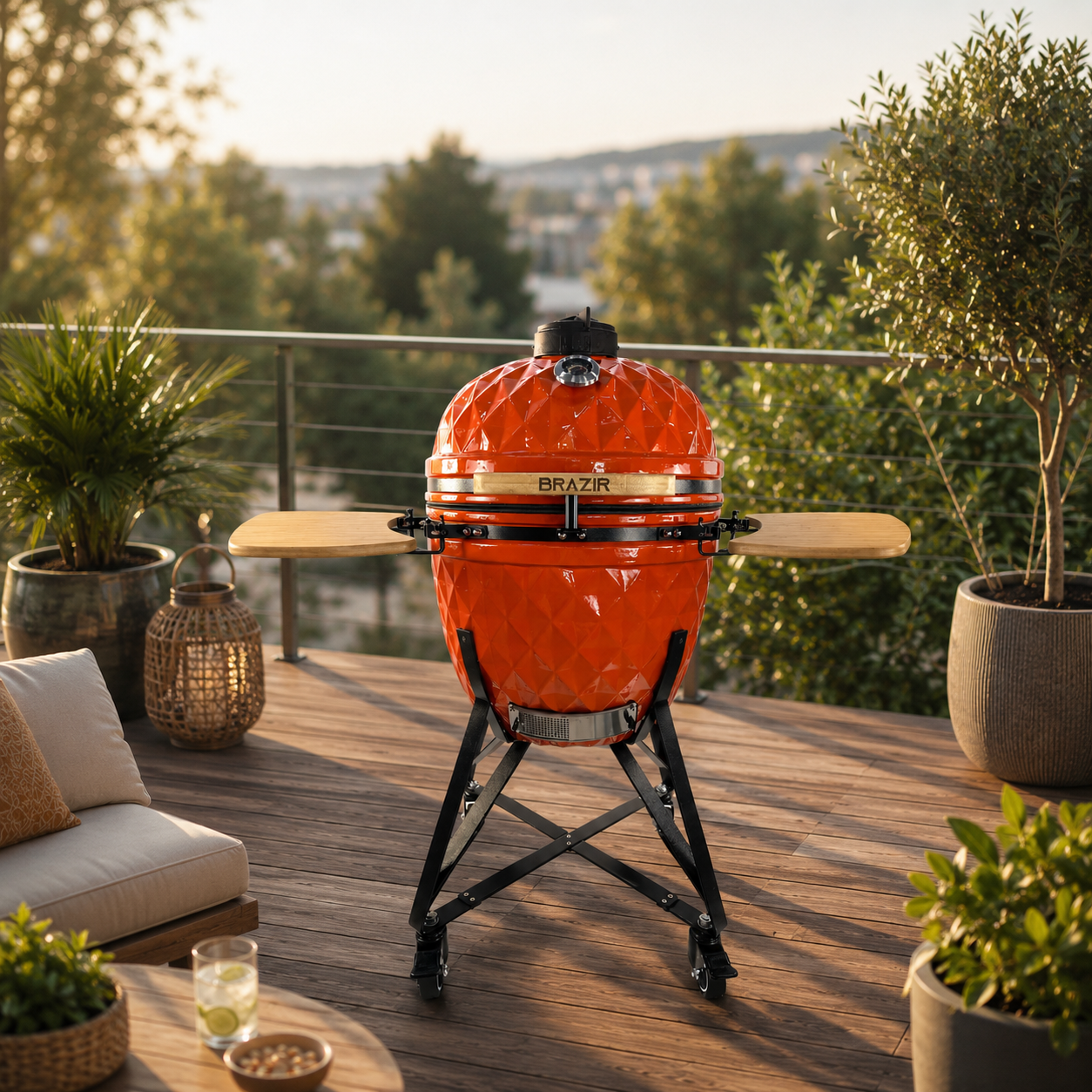 Kamado BRAZIR SHOGUN 23" orange sur roulettes